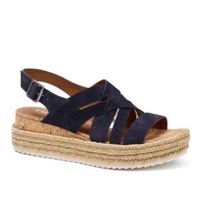 TRASK Randi Espadrille Platform Sandals Navy Suede Women's 7.5